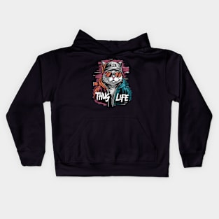 Thug Life Cat Design in Bold Colors Kids Hoodie